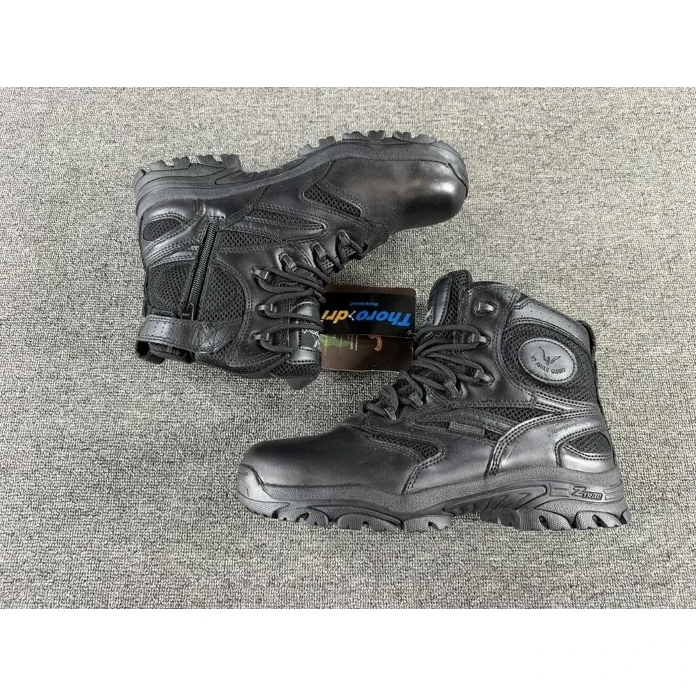 Thorogood Deuce Combat Work Boots Mens 9.5 Black Leather Side Zip Waterproof